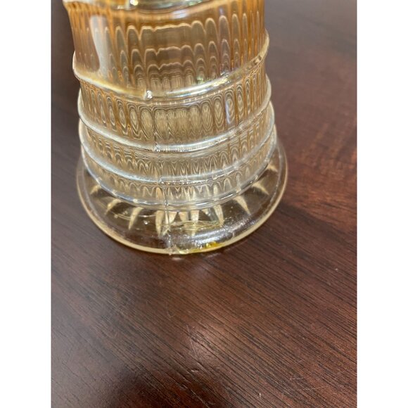 Vintage Carnival Glass Vase Ribbed Pattern Scalloped Edge Amber Iridescent 12" T - Picture 6 of 6